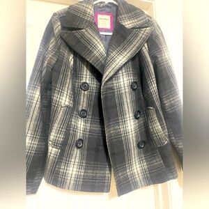 Old Navy plaid pea coat, grey